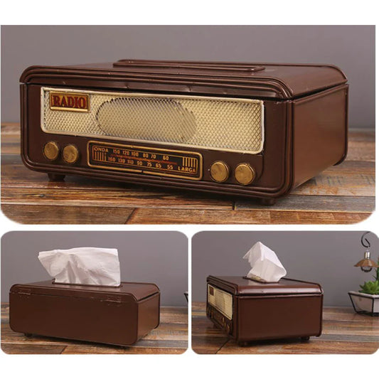 Retro Radio Shape Tissue Paper Box Napkin Storage Box Container Paper Towel Holder Paper Towel Holder Case for Home Bar Office