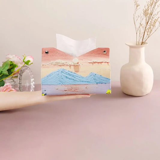 Aesthetic Leather Pink Tissue Case Large Storage Oil Painting Paper Towel Box Creative Durable Napkin Holder Home